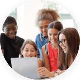 Teacher and students using a computer